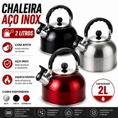 Chaleira Inox Com Apito Bule 2L Para Esquentar Água Café E Chá Resistente Prática Para Cozinha