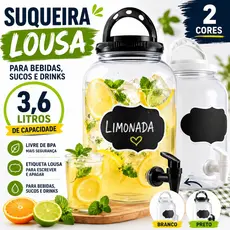 Suqueira Lousa 3,6L Para Bebidas Sucos Drinks Eventos Festa Churrasco Mesa Decoração Moderna
