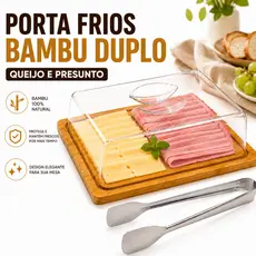 Porta Frios Bambu Duplo Queijo Ou Presunto Com Tampa de Acrilico Com Ou Sem Pegador Inox