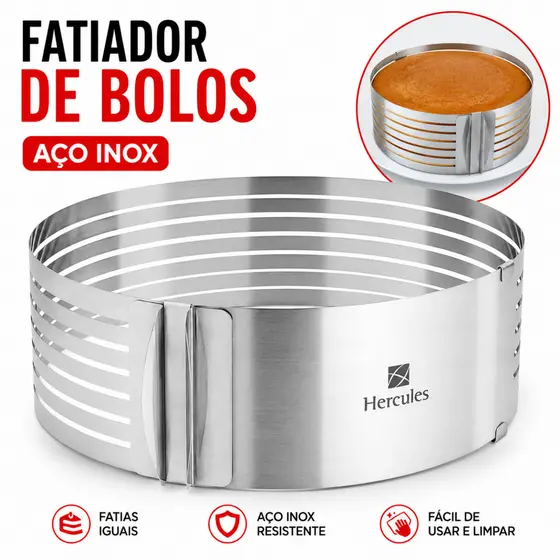 Aro Cortador de Bolos Tortas Hercules Bakery Aço Inox 30cm Corta 6 Camadas Confeitaria Profissional