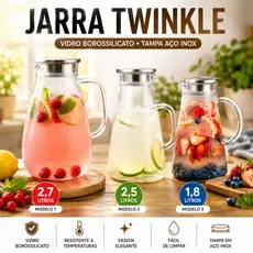 Jarra de Vidro Borossilicato 2,5L / 2.7L / 1.8L Tampa Inox e Filtro Tamanho Familia Festas Decoração