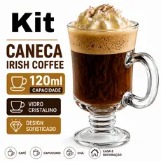 Kit 6 ou 3 Jogos De Canecas Irish Coffee 120ml Vidro Cristalino Para Café Capuccino Chá Luxo Casa
