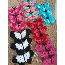 imã de geladeira 3 borboletas em crochê (6 kits cores variadas)