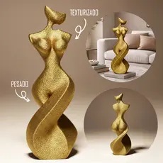 Escultura Feminina Mulher Dourada Ouro 22cm Decoração Premium