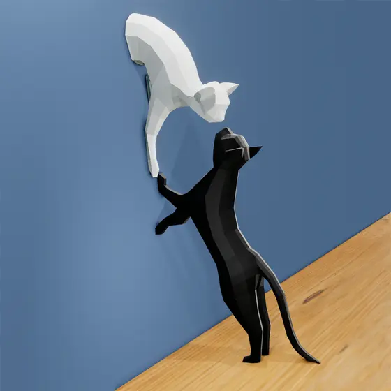 Estátua Gatos Geométricos Enfeite Para Sua Casa Parede Sala Decorativo