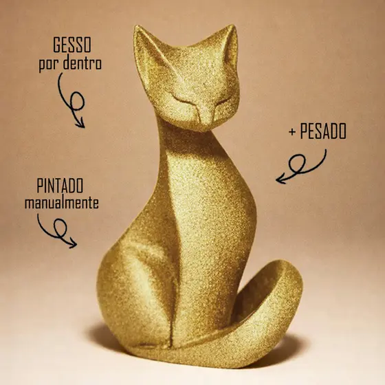 Escultura Gato Dourado Ouro Enfeite Decorativo Premium Para Casa 20cm
