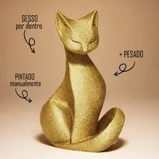 Escultura Gato Dourado Ouro Enfeite Decorativo Premium Para Casa 20cm