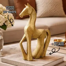 Enfeite Para Sala Escultura Cavalo Dourado Premium Moderno 20cm