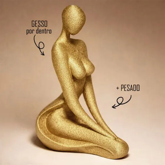Escultura Mulher Dourada Ouro Enfeite Premium Para Casa e Sala Moderno e Elegante 20cm