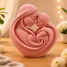 Escultura Decorativa Mãe e Filho - Presente Dia Das Mães Coração Lembrança Para Família