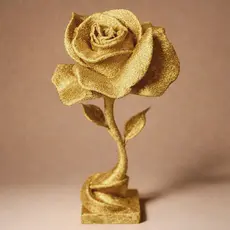 Escultura Rosa Flor Dourada Ouro Enfeite Premium P/ Sala Moderna e Elegante 20cm