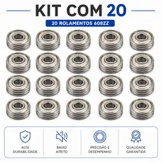 Kit 20 Rolamentos 608ZZ 608 Semi Profissional Abec - Skate, Patins, Longboard e Patinete FRIZADO