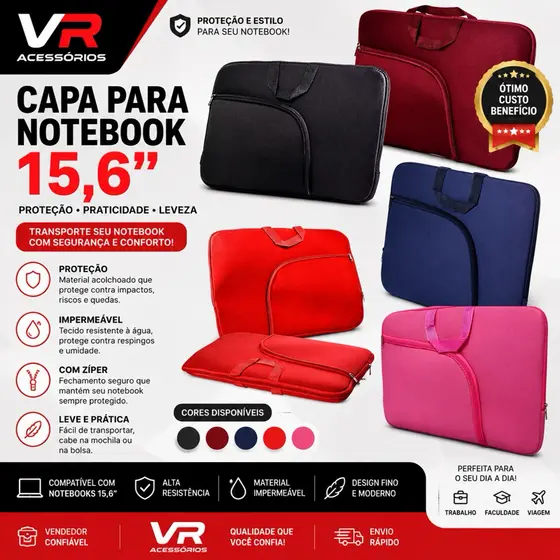 Capa para notebook 15.6 acolchoada, impermeável case protetora.