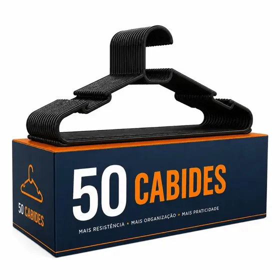 Kit 50 Cabides Adultos Pretos Reforçados Resistentes Organizador de Guarda-Roupa