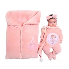 Saída Maternidade Menina Bailarina Rosê Com Saco De Dormir Plush Quentinho Confortável Antialergico