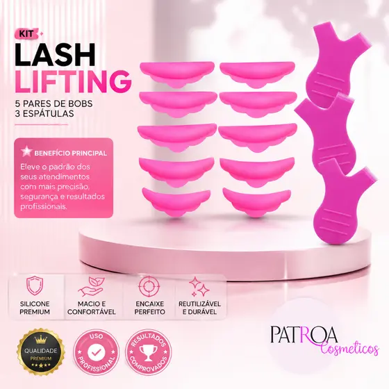 Kit 5 Pares de Bobs e 3 Espátulas Para Lash Lifting