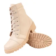Coturno Feminino de Cadarço Cano Médio Plataforma Tratorado Salto Grosso Baixo Bota Blogueira