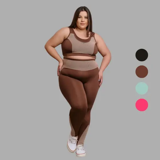 Conjunto Fitness Academis de mahar e Treino Legging + Top S/bojo Plus Size 11194/11205