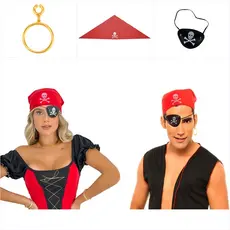 Fantasia Pirata Luxo Bandana + Tapa Olho + Brinco De Pressão Carnaval Festas Fantasias Halloween