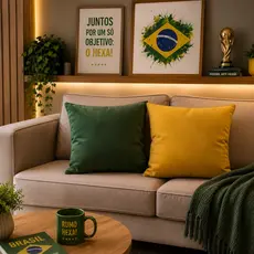 Capa de Almofada Copa do Brasil Kit 2 Peças Suede Aveludado Verde Amarelo