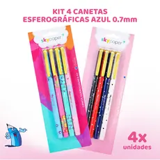 KIT 4 CANETAS ESFEROGRÁFICAS AZUL 0.7MM FOFA POÁ LOVE SKYPAPER