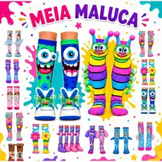 Meia Infantil Maluca Divertida Unissex Cano Alto Criança,Juvenil,Adulto Colorida