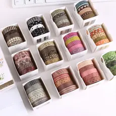 5 Rolos Adesivos De Fita Vintage Washi Em Caixa De Conjunto De Fitas Decorativas De Mascaramento De Material Washi Tape