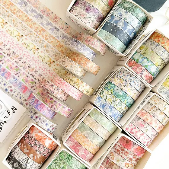 5 Rolos De Fita Vintage Primavera Flor Série Romatic Adesivos Decorativos Material DIY Fitas Washi