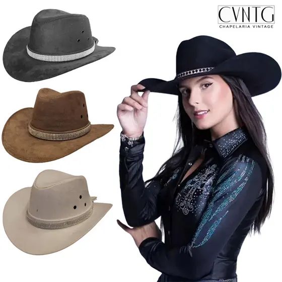Chapéu Country Texas com Strass Estilo Ana Castela Cores Variadas