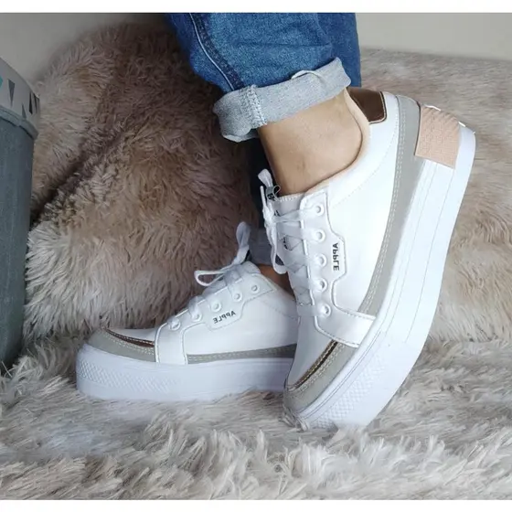 Tênis Feminino Casual Via Apple  Plataforma/Tênis Botinha/Cano Alto Branco