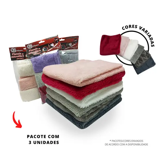 Flanela Pano De Microfibra Macio Para Limpeza Multiuso Pacote Com 3 Unidades