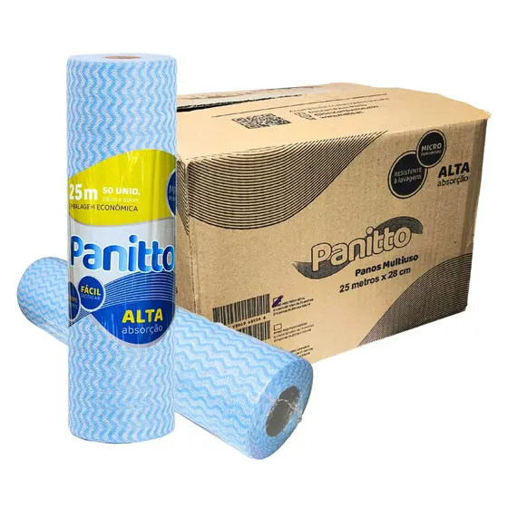Panitto Azul Rolo 28cm x 25 Metros Caixa 12 Rolos Alta Absorção e Resistência