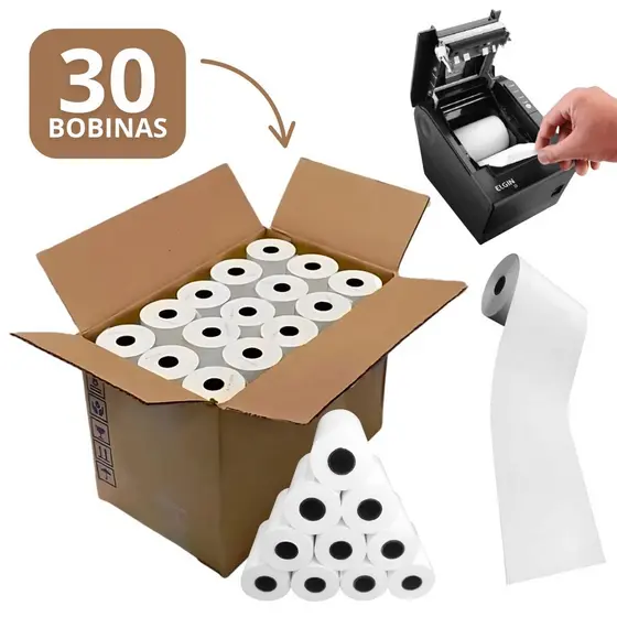 Bobina Térmica 80X40 Pdv Cupom Fiscal Caixa Com 30 Bobinas Amarela/Branca