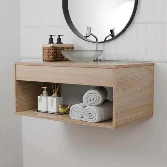 Armário Gabinete De Banheiro 60Cm Com Cuba Transparente