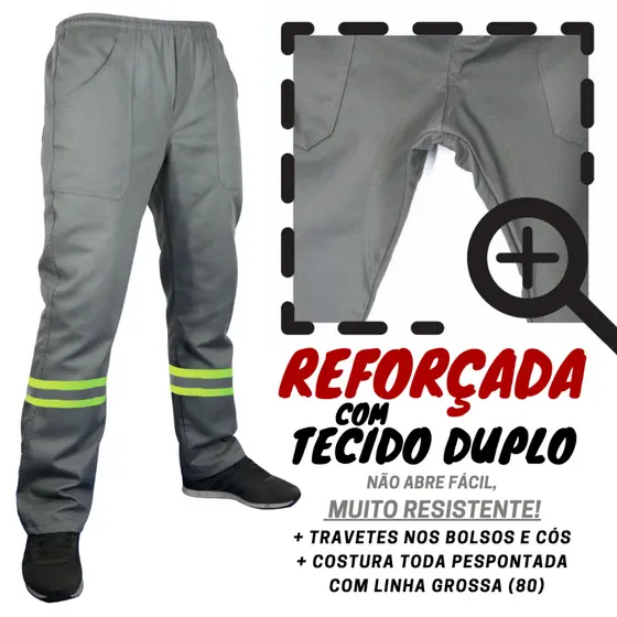 CALÇA CR - Reforçada! Brim pesado  Com Faixa Refletiva  Cinza Preta Pedreiro Soldador Mecânico cinza