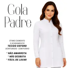 JALECO FLP Feminino Acinturado Gola Padre Manga Longa com Punho Ribana Oxford branco preto Rosa