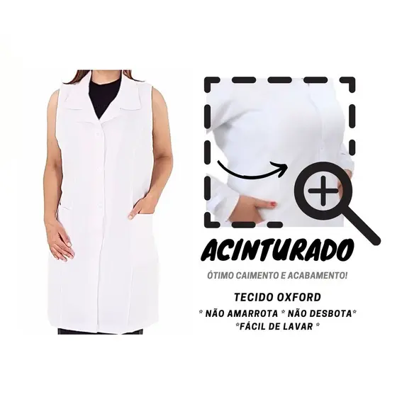 JALECO FS Acinturado Feminino Sem Manga regata oxford Preto Rosa Branco professora manicure Saude