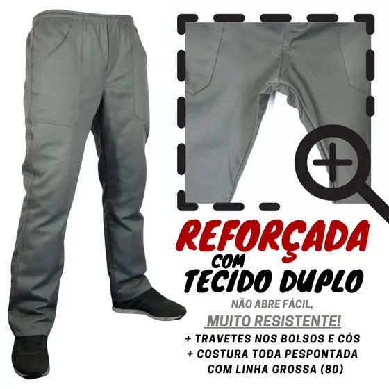 CALÇA REFORÇADA! Brim pesado!  Cinza Preta fardamento uniforme profissional construção trabalho