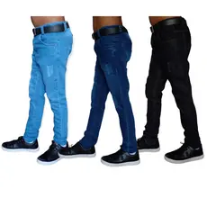 Kit 3 calça jeans infantil masculina com regulador menino top do 10 ao 16