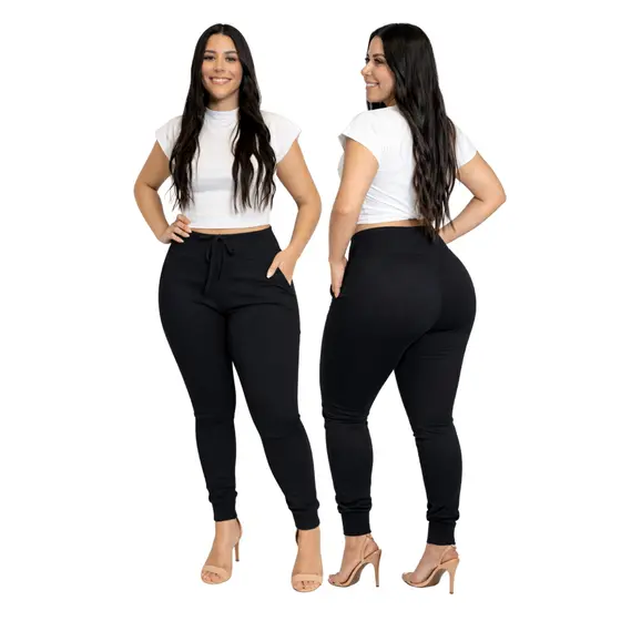 Calça Feminina Jogger cintura alta Skinny com elastano Ribana canelada