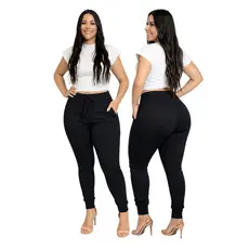 Calça Feminina Jogger cintura alta Skinny com elastano Ribana canelada