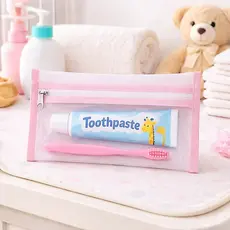 Saquinho para Higiene Bucal de Plástico Transparente com Zíper Infantil – Porta Escova e Pasta