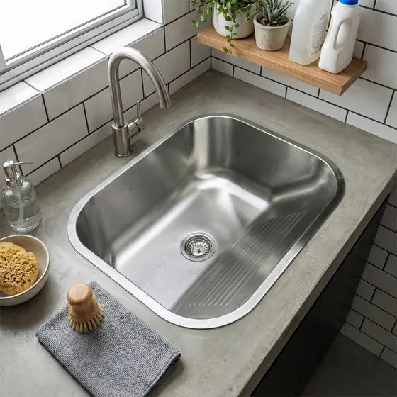 Tanque Para Lavanderia de Aço Inox 40x34cm Escovado Com Ralo