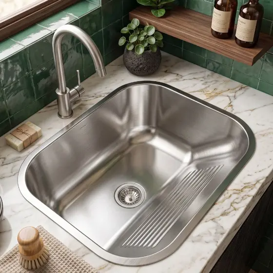 Tanque Lavanderia Aço Inox 34x40cm Escovado Com Ralo Drenagem