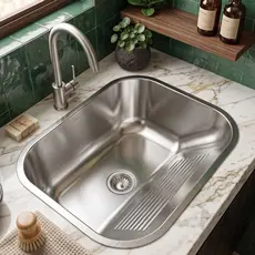 Tanque Lavanderia Aço Inox 34x40cm Escovado Com Ralo Drenagem