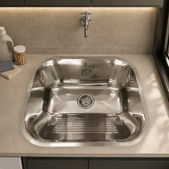Tanque Lavanderia Aço Inox 304 Polido 40x34cm Pia Lava Roupa Com Sifão Ralo