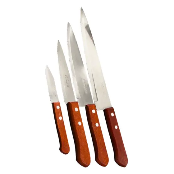 Kit 4 Facas De Cozinha Cabo De Madeira Aço Inox