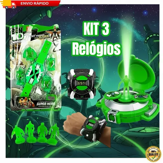 KIT Bem 10 Relogio Digital + Lançador Omnitrix Dinamico+ Omnitrix Omniverse