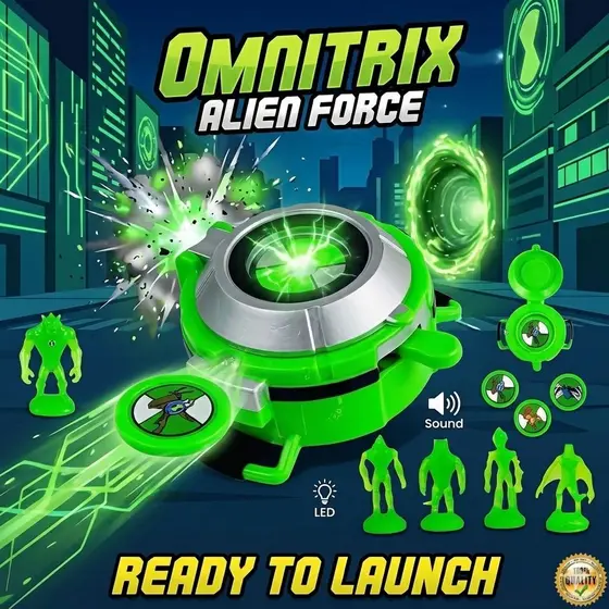 Omnitrix Ben 10 Alien Force com Figuras de Ação e Discos Lançador de Transformação
