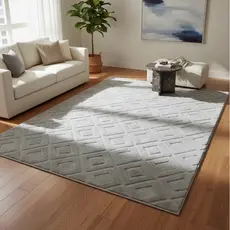 Tapete Sala Antiderrapante Jacquard Com Relevo Geométrico sem Pelo